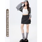 春季 灰色侧边开叉毛呢半身裙女秋冬高腰显瘦辣妹气质A字包臀短裙