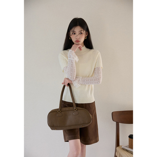 韩系半高领插肩短袖白色毛衣女2026早春慵懒高级感叠穿针织衫上衣
