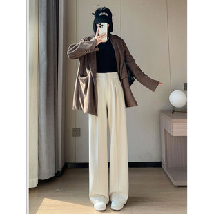 外穿超好看裤 高腰窄版 白色毛呢阔腿裤 女加绒秋冬新超火 子 休闲裤