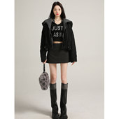 高腰A字裙短裙半裙裤 灰色开叉毛呢半身裙女装 秋冬新款 裙包臀裙子