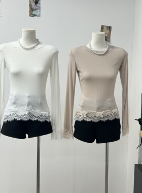 miu系蕾丝拼接长袖T恤打底宽松显瘦女装2026超火减龄ins早春上衣