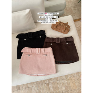 粉色灯芯绒半身裙女春秋冬季 miu系甜美梨型纯欲超好看a字包臀短裙
