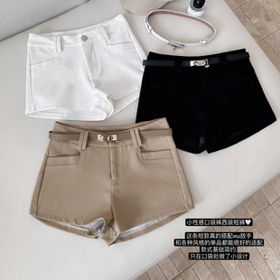 休闲短裤 热裤 女早秋冬季 显瘦西装 子配腰带 高级感靴裤 卡其色基础款
