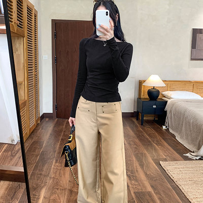 一字领黑色内搭打底衫长袖T恤女