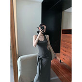 修身 辣妹U领工字背心连衣裙女2026春夏季 新款 显瘦气质打底长裙子