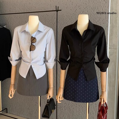 基础款韩系翻领长袖衬衫女秋季