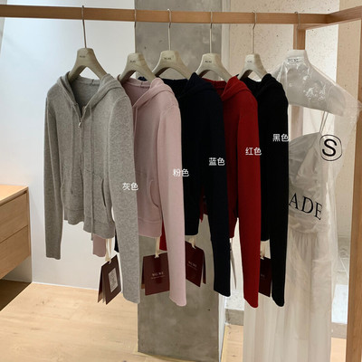 拉链长袖连帽短款毛衣外套女装秋