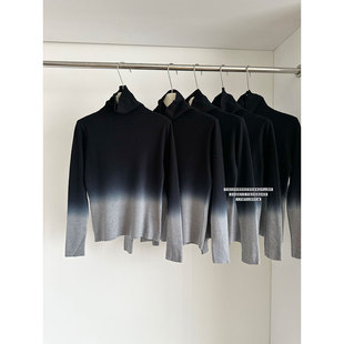 气质T恤上衣 冬撞色拼接可外穿修身 高领渐变针织内搭打底衫 女春季