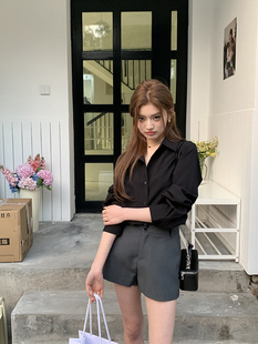 新款 休闲裤 黑色显瘦基础百搭气质短裤 裤 子女 A字阔腿西装 2024夏装