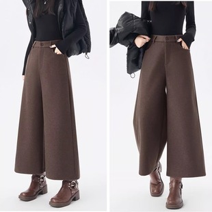 小个子加厚八分阔腿裤 女秋冬高级感宽松休闲裤 裤 灰色毛呢直筒西装