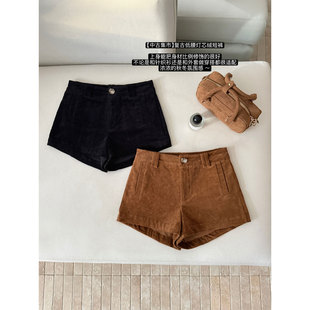 今年流行超火裤 秋冬高腰A字阔腿休闲裤 子 女厚春季 廓形灯芯绒短裤