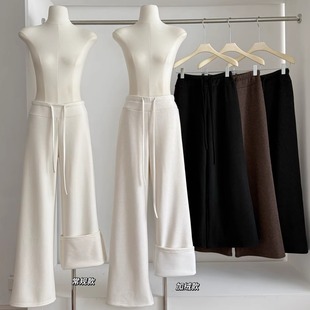 高腰直筒长裤 女宽松慵懒加厚休闲裤 冬 lu风抽绳垂感阔腿裤 加绒款