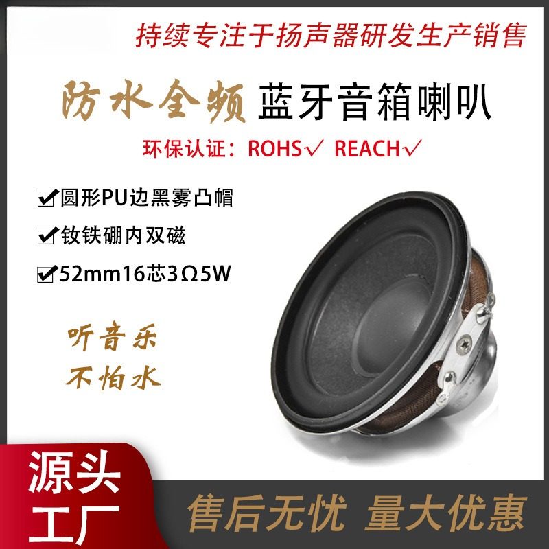 2寸圆形PU边16芯3欧5瓦钕铁硼内双磁IPX5防水全频蓝牙音箱喇叭厂