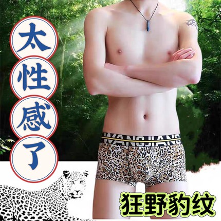 高档冰丝内裤性感低腰豹纹男士内裤高品质平角男生内裤新款两条装