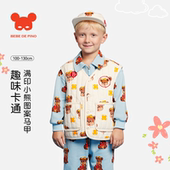 BEBEDEPINO贝贝品诺春季 满印幸运熊纽扣马甲外套男童女童休闲 新款