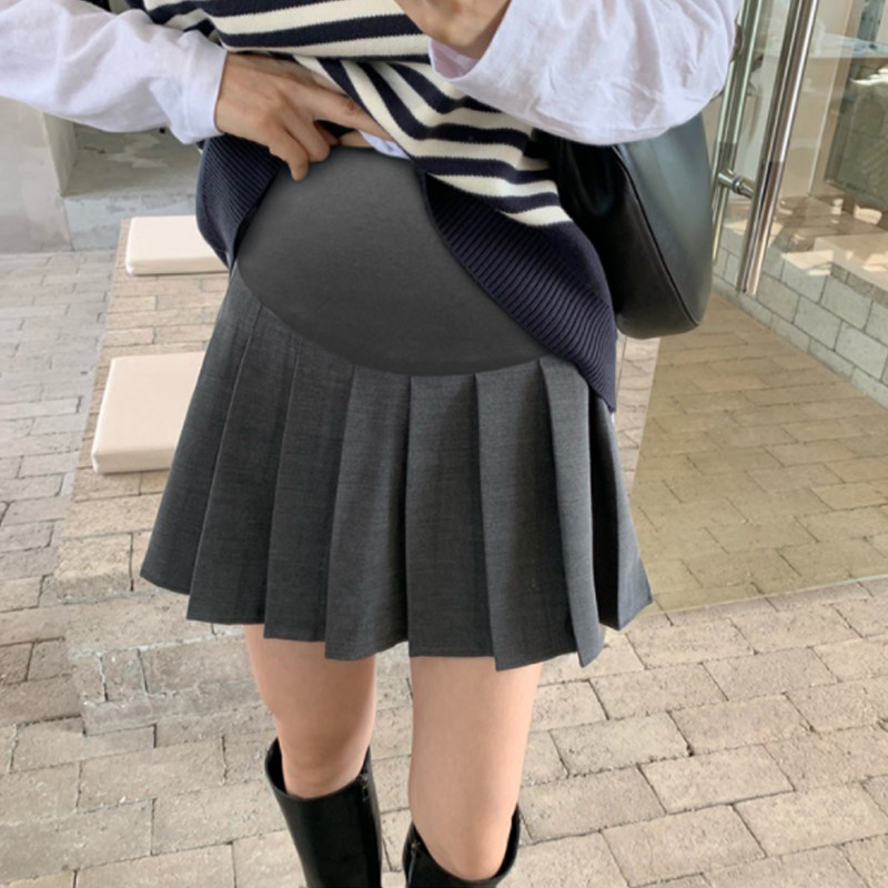 孕妇装灰色西装百褶裙秋季新款a字半身裙防走光春秋款托腹短裙子