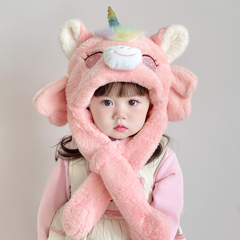 儿童帽子围巾一体耳朵保暖毛绒