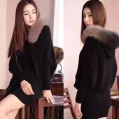 女蝙蝠袖 2秋冬外套帽狐狸毛针织起毛衣开衫 024新款 小连领渐变不球