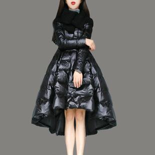 2026新款长款收腰大摆羽绒服修身前短后长荷叶边外套女式潮ins冬