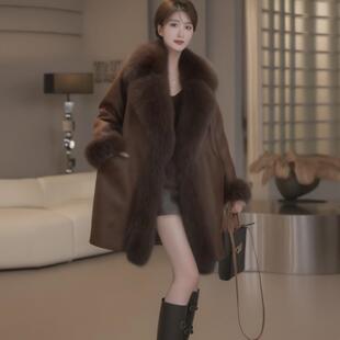 25秋款麂皮绒毛款皮草外套服大20冬新毛冲长羽绒衣