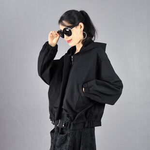 2026春秋韩版宽松大版连帽蝙蝠袖拉链女装短外套休闲女士上衣
