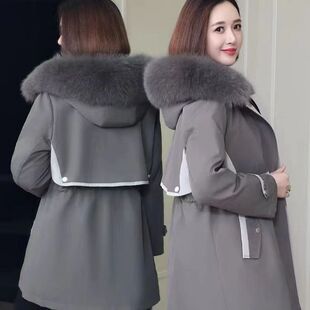 冬季新款女士派克服獭兔毛可拆卸内胆狐狸毛领保暖皮草外套