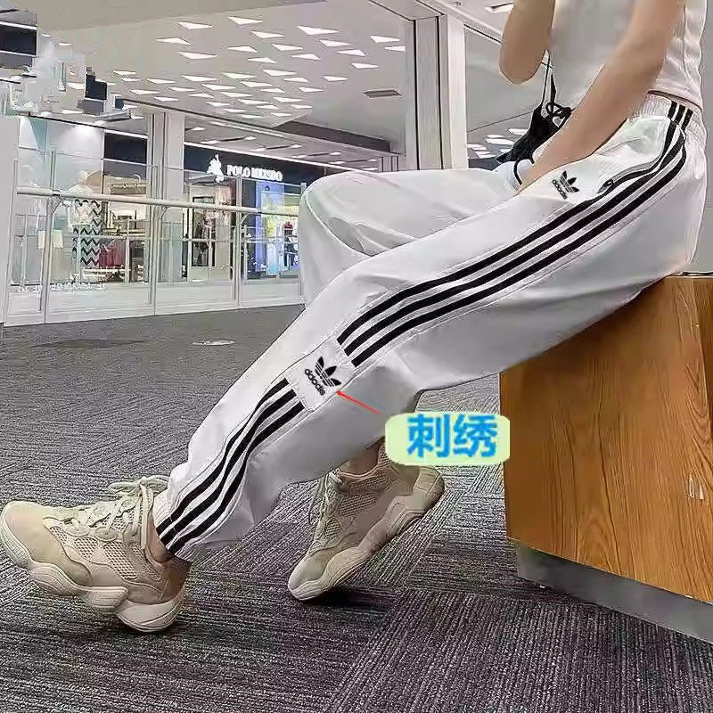 品牌三条杠运动裤女夏季新款速干跑步健身宽松休闲裤百搭长裤男