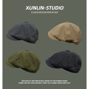 日系春夏新款 网红大头贝雷八角帽 复古纯色前进帽男潮百搭英伦时尚