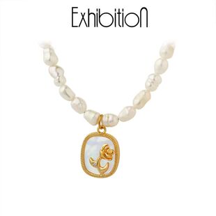 Exhibition高级感贝母吊坠女锁骨链天然小米淡水珍珠项链女不褪色