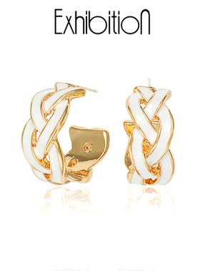 Exhibition/览物馆珐琅金色编织圆圈法式气质高级感轻奢耳钉耳环