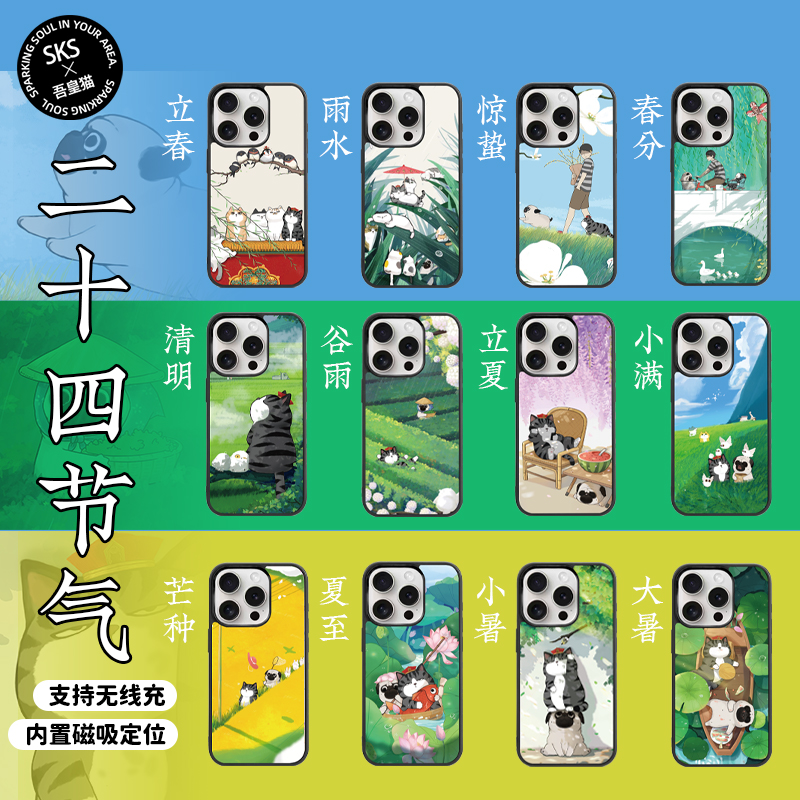 吾皇猫联名二十四节气黑边手机壳