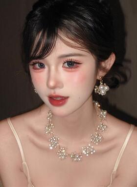 轻奢夸张珍珠婚纱颈炼耳环高级感小众项炼女名媛礼服锁骨炼