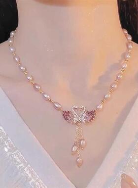 轻奢天鹅粉色珍珠项链女2025年新款潮高级感设计小众时尚旗袍配饰