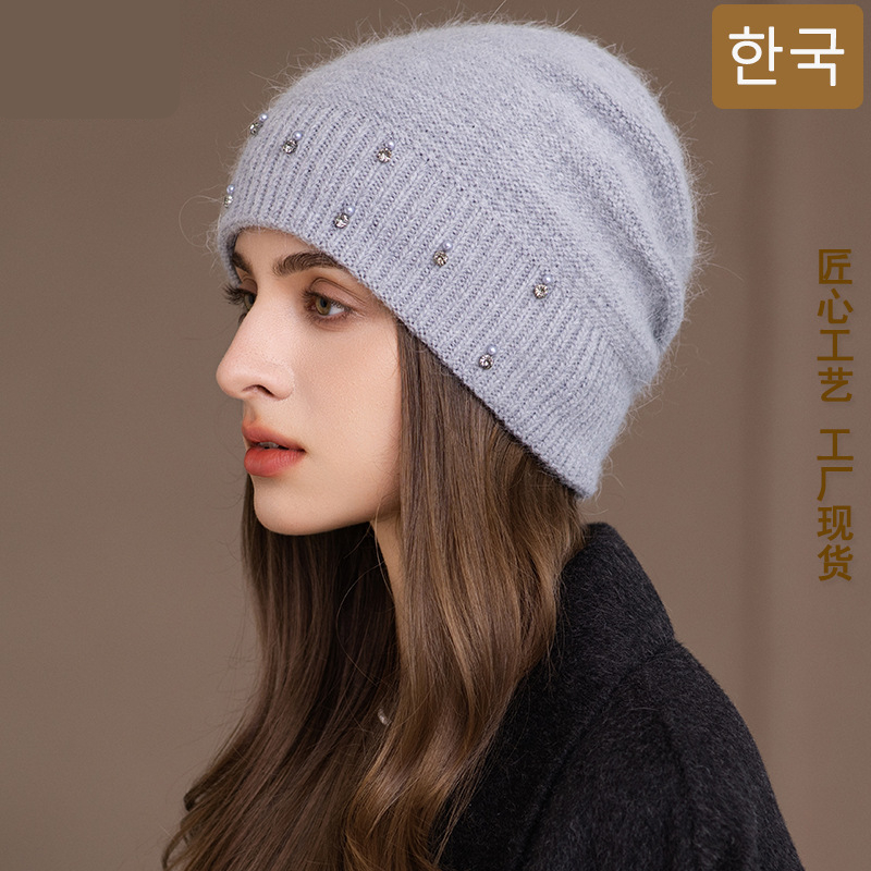 兔毛堆堆帽子工厂现货跨境TEMU代发冬天针织帽女轻奢套头毛线帽