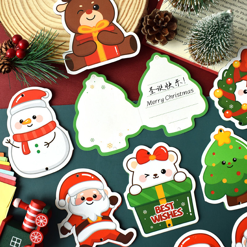 2026圣诞派对折叠留言贺卡可爱卡通装饰许愿挂卡圣诞夜节日心愿卡