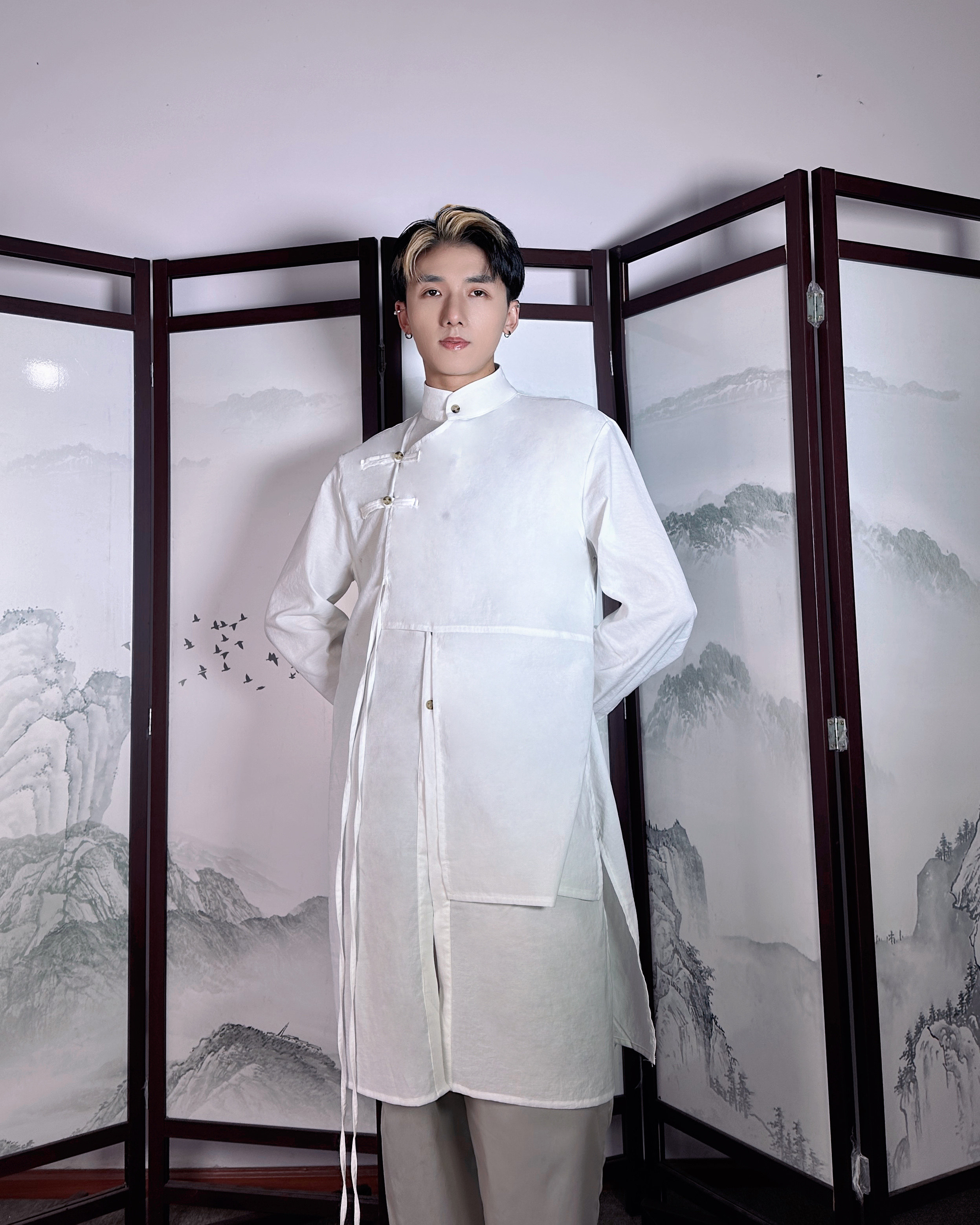 【余二制衣】新中式纯白双层不规则棉麻立领衬衣,男装,汉服,淘宝优惠券,粉丝福利购,淘宝优惠卷