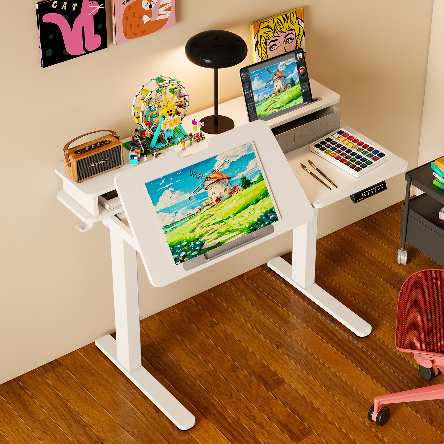 智能电动升降桌带抽屉书桌电脑桌子升降画画家用办公工作台可翻转,住宅家具,电动升降桌,淘宝优惠券,粉丝福利购,淘宝优惠卷