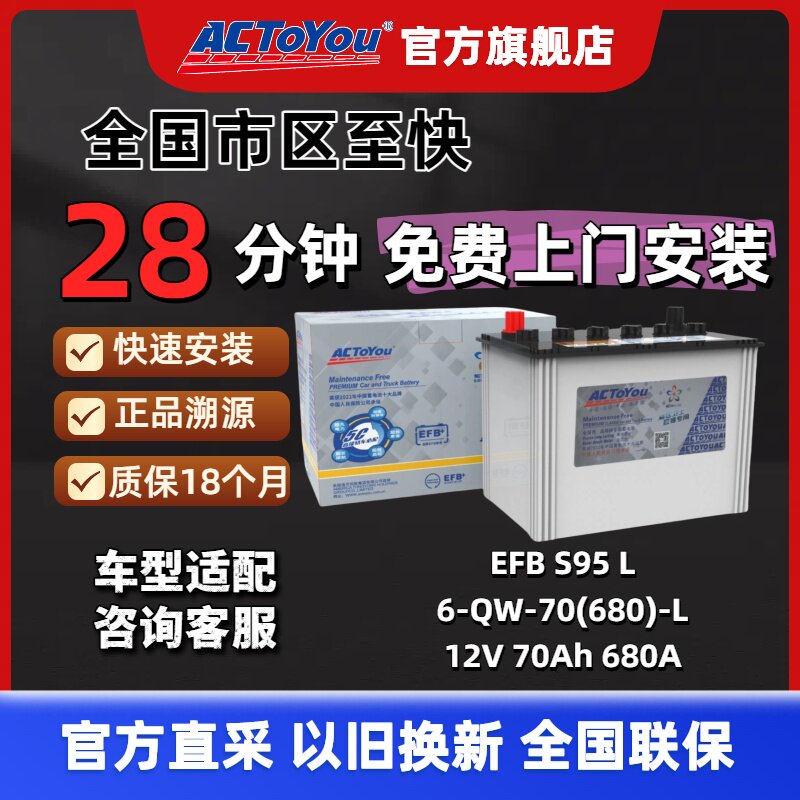 汽车电瓶 ACTOYOU EFB启停电池 S95 L适配汉兰达奥德赛凯美瑞
