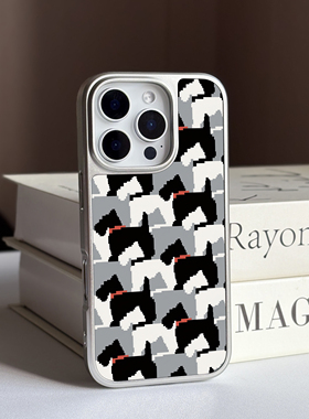 MOMO CASE创意像素风雪纳瑞手机壳16promax全包15/14plus13/12防摔小众保护壳软边防摔17pro黑白格子