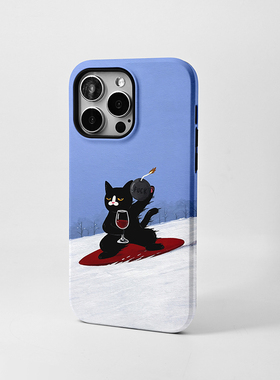 MOMO CASE滑雪小猫手机壳iPhone15Promax14艺术家手绘13小众创意12潮流时尚轻奢不撞款vivox200原创设计