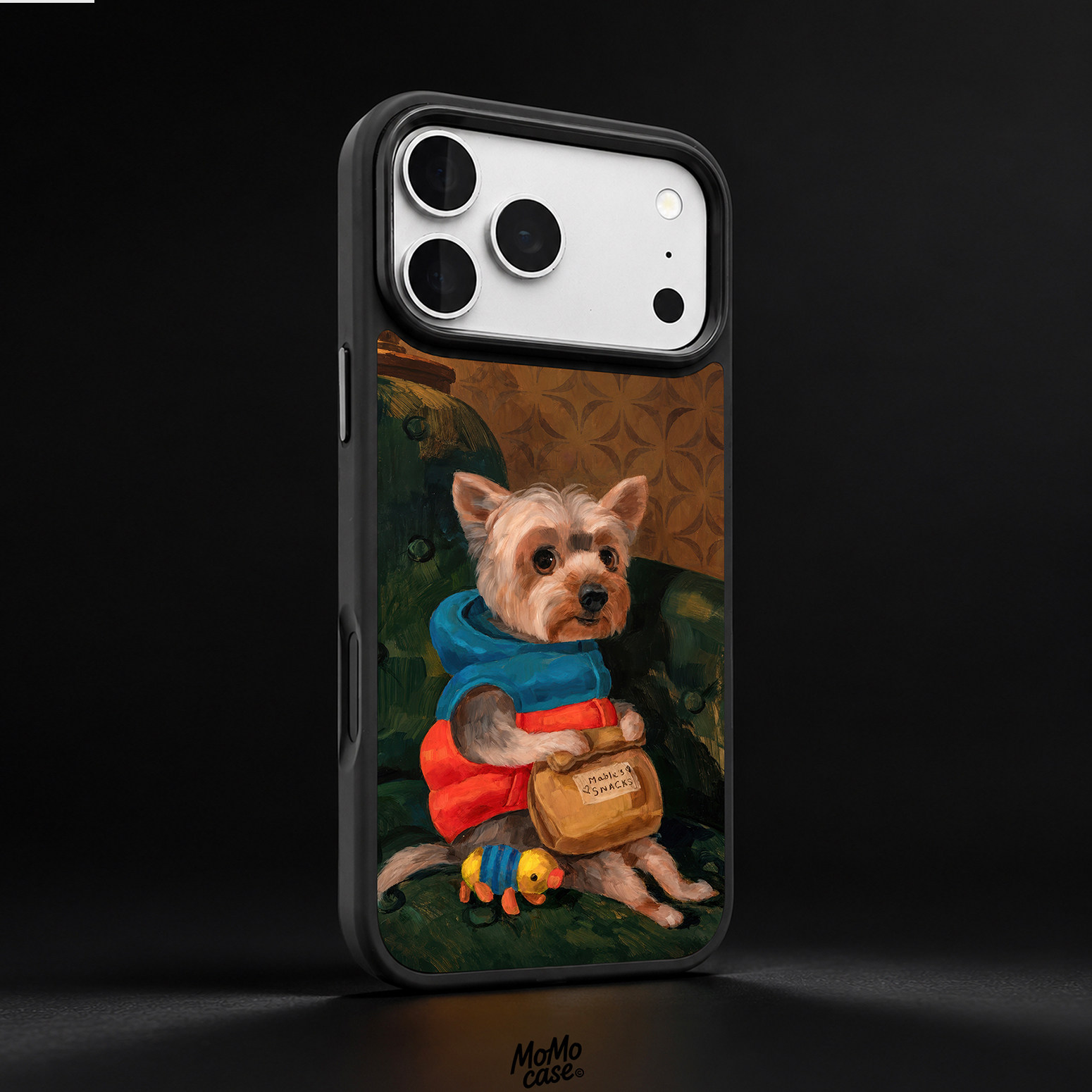 MoMoCase约克夏狗狗iPhone18promax手机壳磨砂黑17pro苹果16max防摔磁吸壳 个性创意保护套 宠物可爱油画风