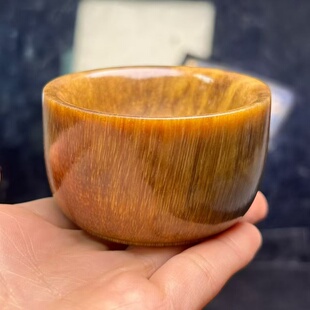 天然养生披毛犀酒杯子碗料金皮老亚养生把玩料高端牛角文玩手把件