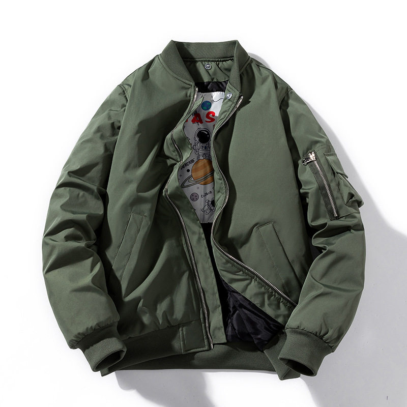 棒球服男2025冬装新款青少年学生加棉外套纯色印字棉服飞行夹克男