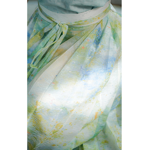 宴平 水彩扎染印花春款柳叶纹暗花纱马面裙