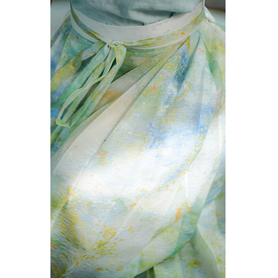 宴平 水彩扎染印花春款柳叶纹暗花纱马面裙