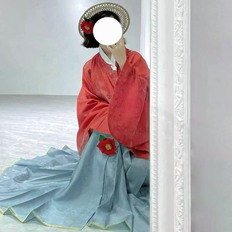 宴平汉服 【夕蓝】明制春夏暗花纱交领短衫马面裙女款汉服套装图片