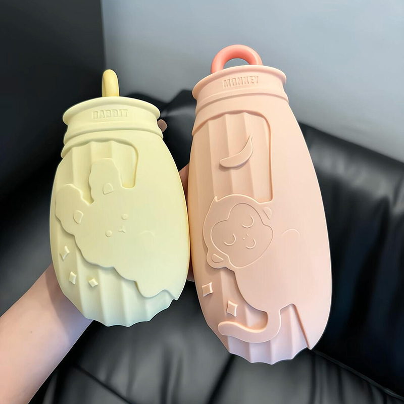 可爱硅胶热水袋注水加厚防爆暖水袋迷你便携热敷毛绒暖手水袋女冬