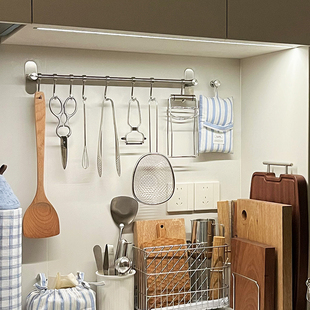 不锈钢挂钩厨房免打孔壁挂式厨具收纳架置物架厨卫挂件排钩粘钩