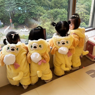 饼饼婴儿连体衣秋冬款宝宝爬行服加绒加厚棉服睡衣可爱超萌外穿
