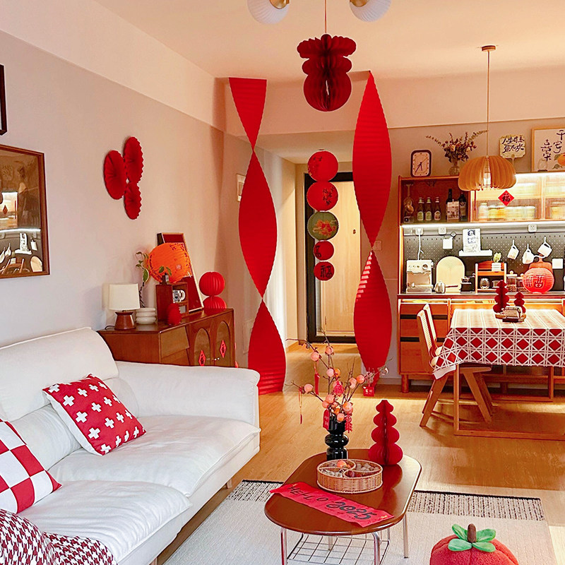 2026春节元旦新年瓦楞纸挂饰客厅玄关灯笼装饰挂件背景墙氛围布置